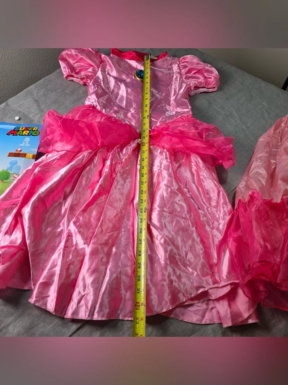 Super Mario Princess Peach Costume Kids Large 10-12 Deluxe Dress Petticoat Crown
